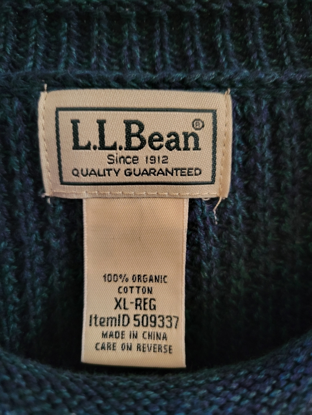 L.L. Bean Men’s Organic Cotton Waffle Stitch Rollneck Sweater Navy XL Regular - Picture 3 of 12